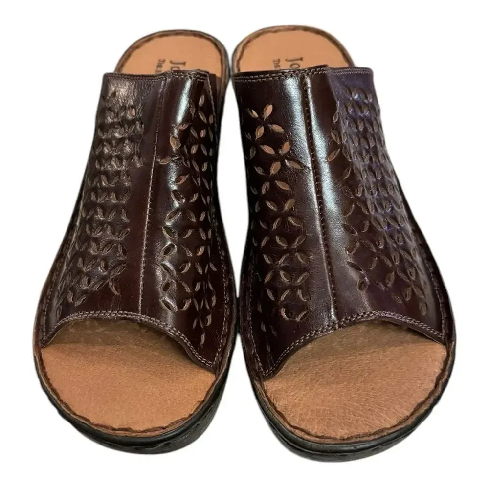 New Josef Seibel Rebecca 25 Women Brown Leather Slide Platform Sandals. 37 6 6.5